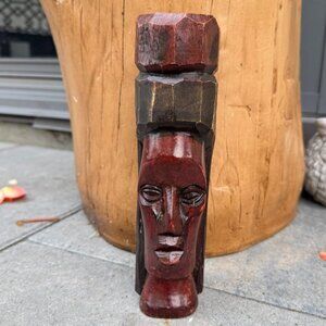 Vintage Hand Carved Solid Wood Statue Jamaica Tribal Totem Head Eclectic Decor